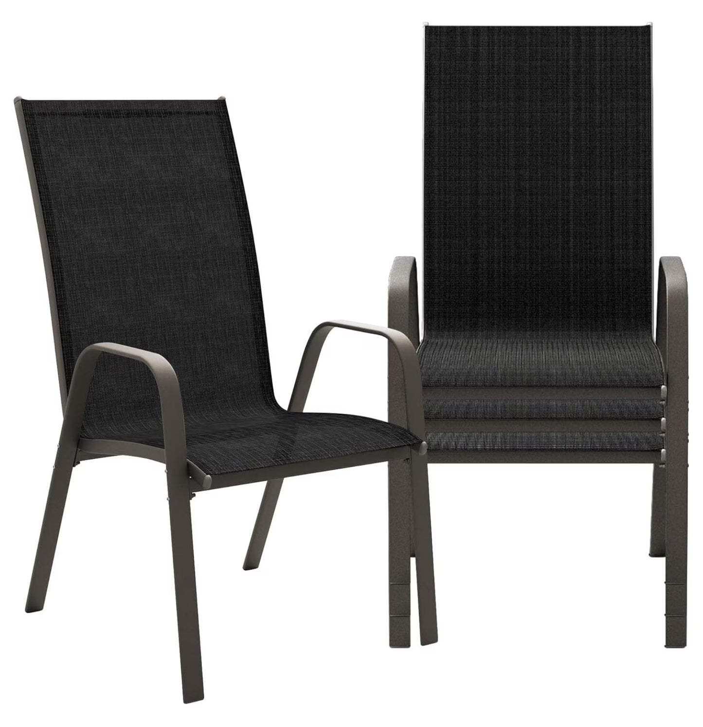 Patio Dining Chairs Set of 4, Outdoor Stackable Dining Furniture Set, All Weather Dining Set for Lawn, Garden, Backyard, Poolside, Black(4 Chairs/Black)