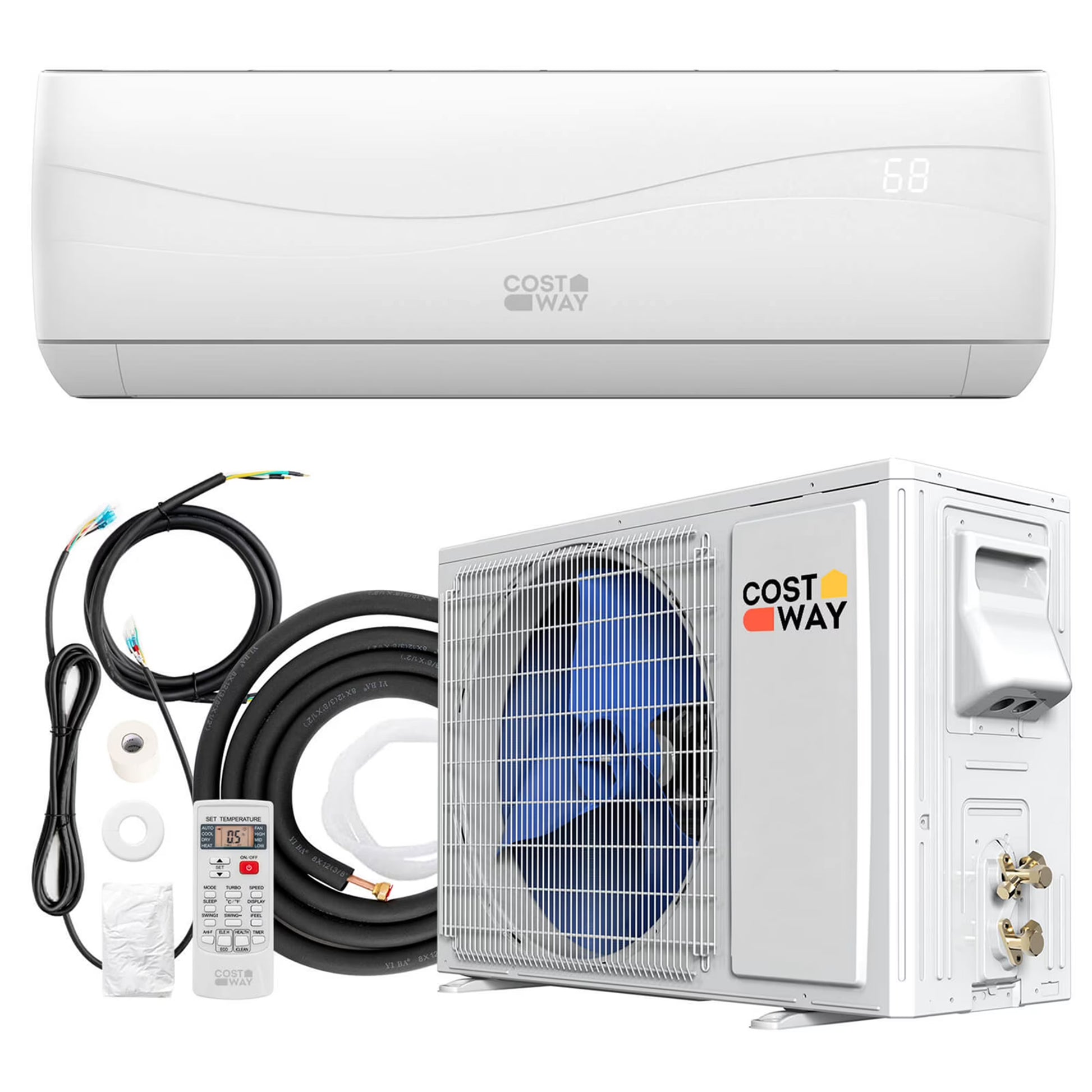 Costway 18000 BTU Mini Split Air Conditioner  Heater 19 SEER2 1250 Sq. Ft Coverage