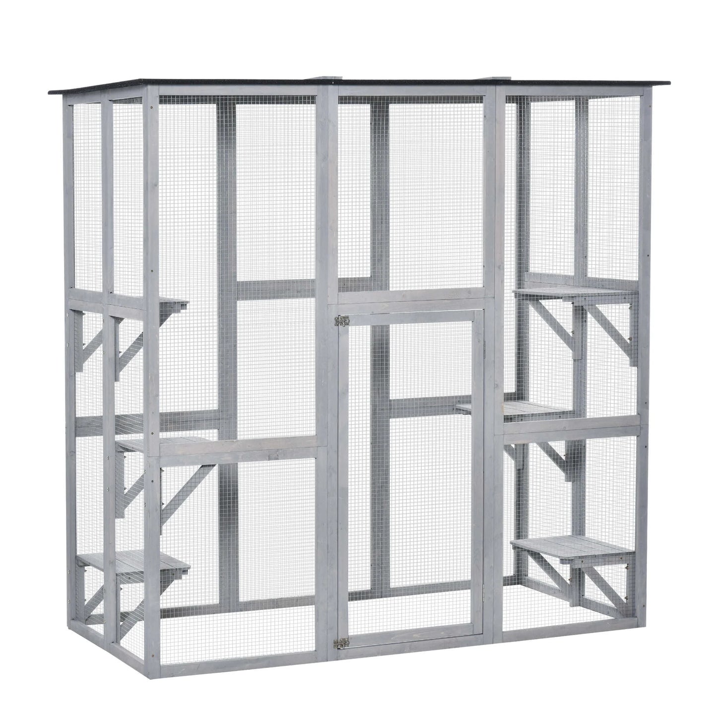 PawHut Wooden Catio Enclosure with Weather Protection, 6 Platforms, Outdoor, Large, 71" x 38.5" x 71"