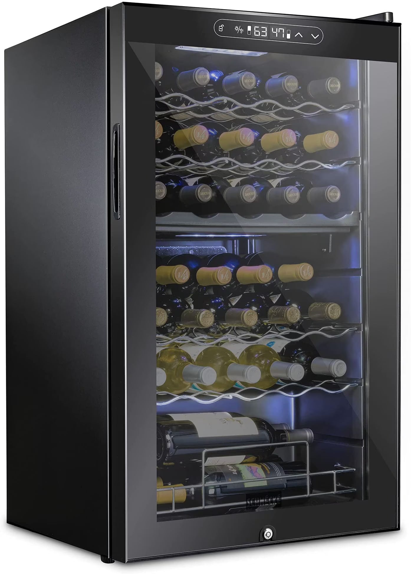 Schmecke Wine Fridge, Dual Freestanding Wine Refrigerator, 33 Bottle Wine Cooler(Black)