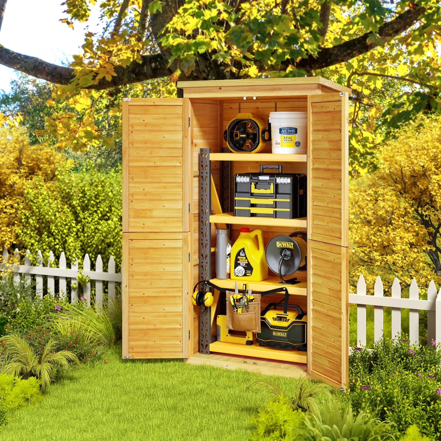 Asofer Outdoor Storage Shed, Storage Cabinet Clearance, Wooden Tool Shed, Deck Cabinet for Outside Patio Lawn(18.3"D x 34.3"W x 63.2"H)