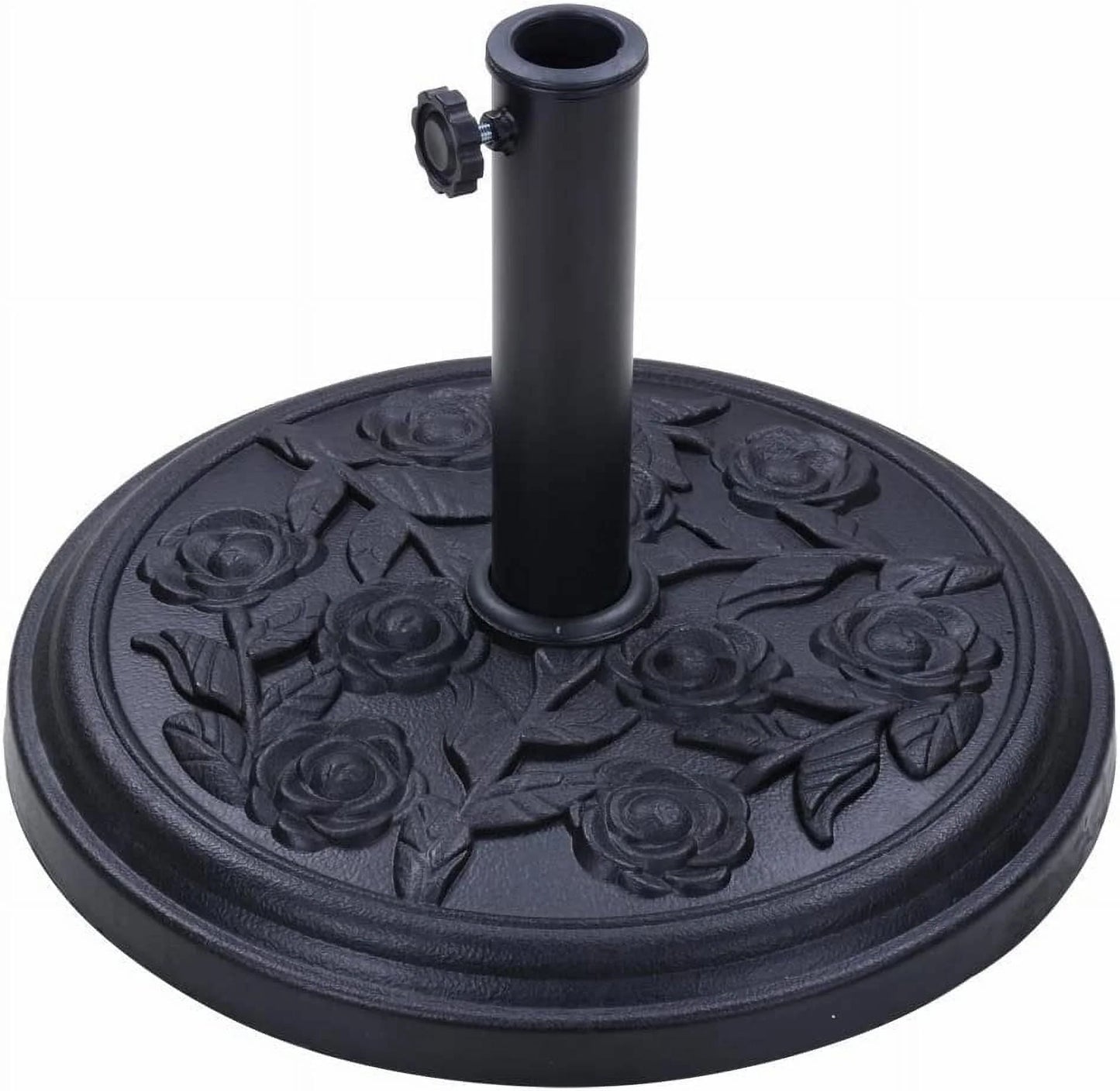 S4O Heavy Duty Round Outdoor Patio Pool Umbrella Base Stand w/ Black Rose Design