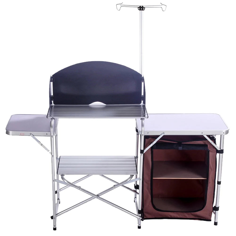 Folding Cooking Table Outdoor Portable Cook Station Aluminum Camping Kitchen with Storage Organizer,Silver