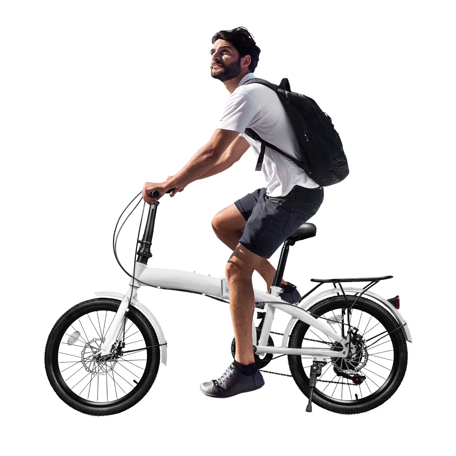 LOYALHEARTDY 20" Folding Bike 7-Speed Unisex Mountain Bicycle Adjustable Height MTB City Bike for Adult Teenager High Carbon Steel Foldable Bicycle for Riding Traveling w/Dual Disc Brakes  Fender