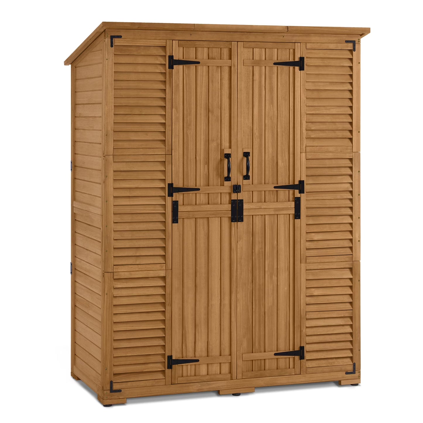 MCombo Large Outdoor Storage Shed with 6 Shelves, Outside Tool Wooden Storage Cabinet, 1738(Natural)