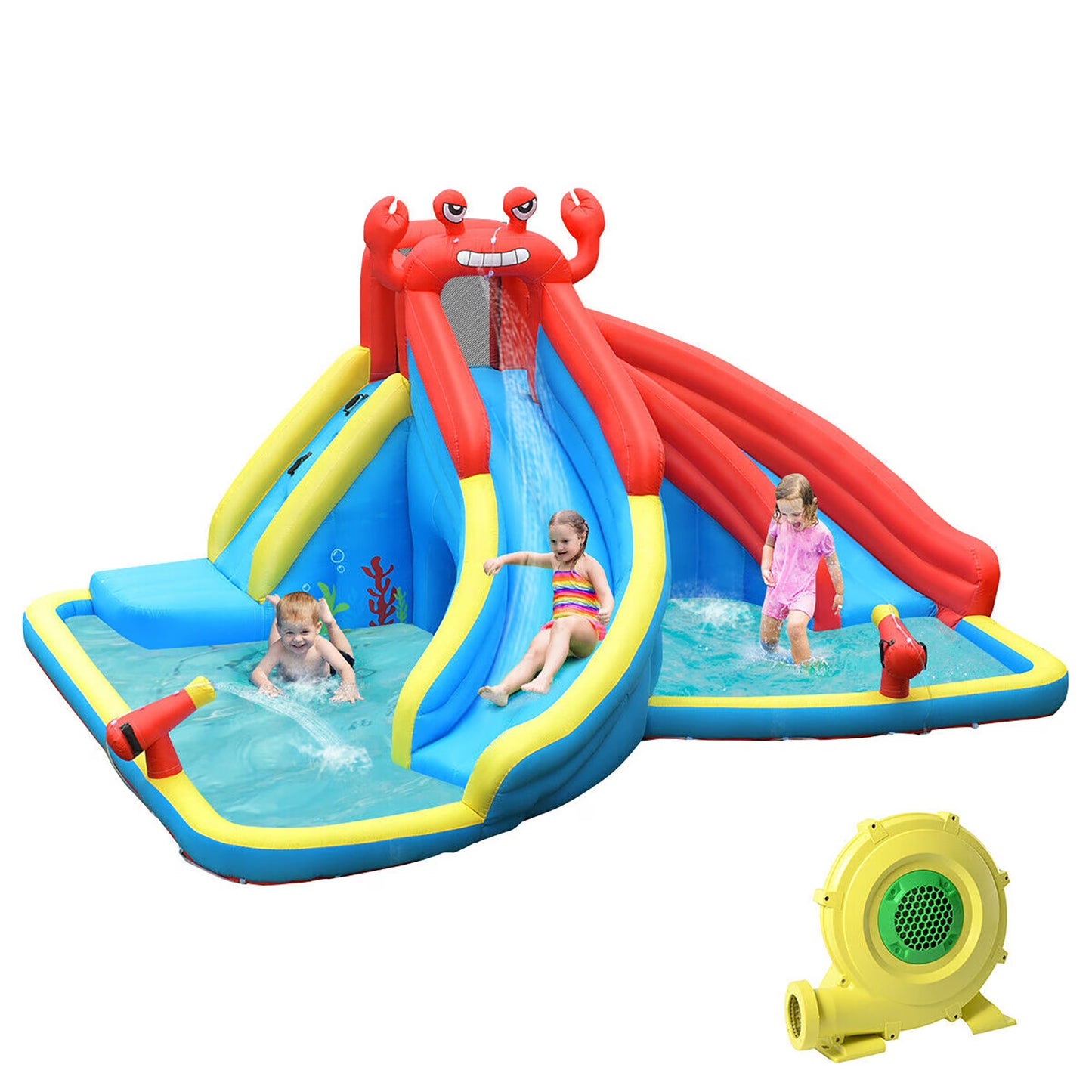 Costway Inflatable Water Slide Crab Dual Slide Bounce House Splash Pool with 950W Blower
