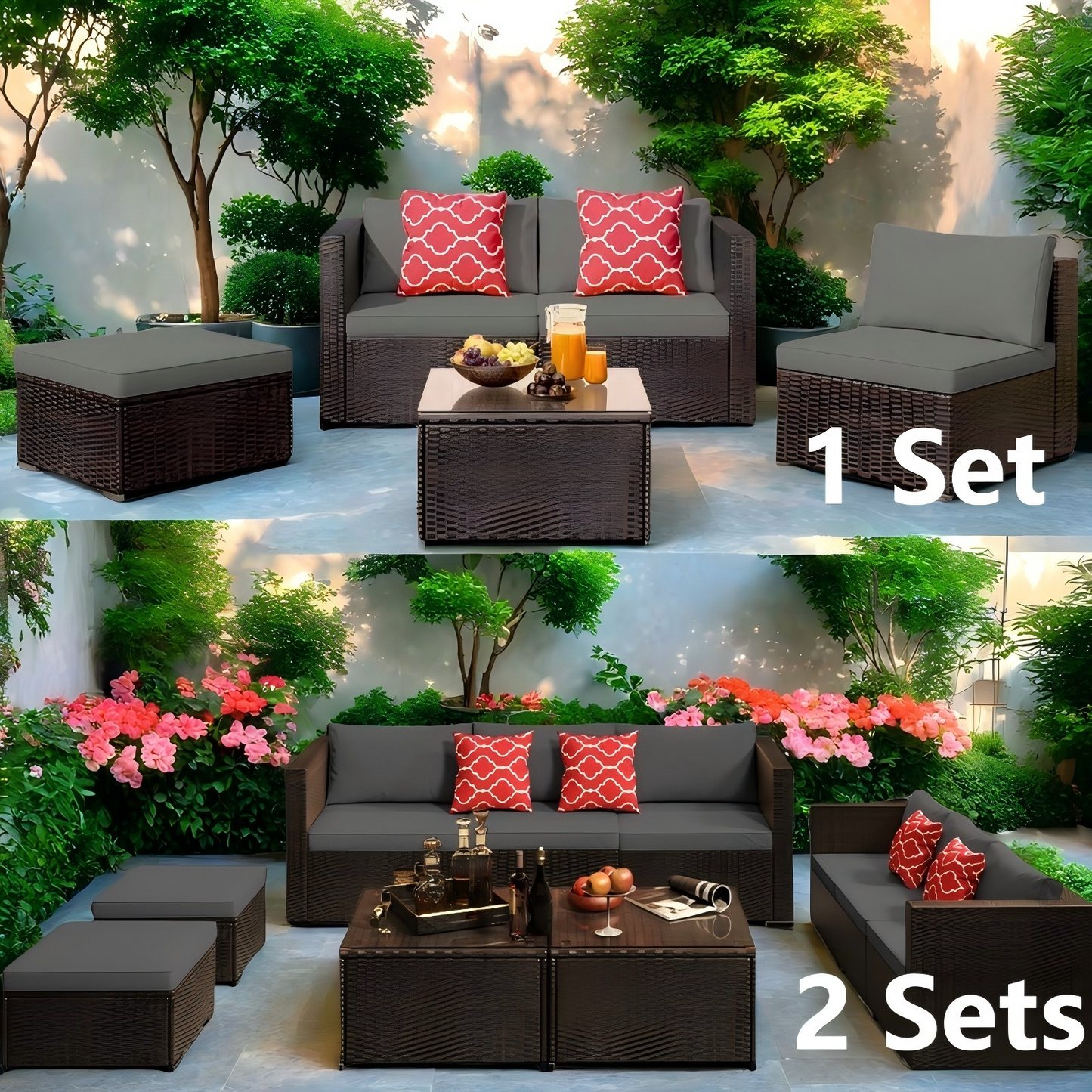 Patio Furniture Set Clearance, Lofka 5 Piece Outdoor Sectional Furniture Chair Set with Cushions and Tea Table, Gray(Gray-5 Pieces)