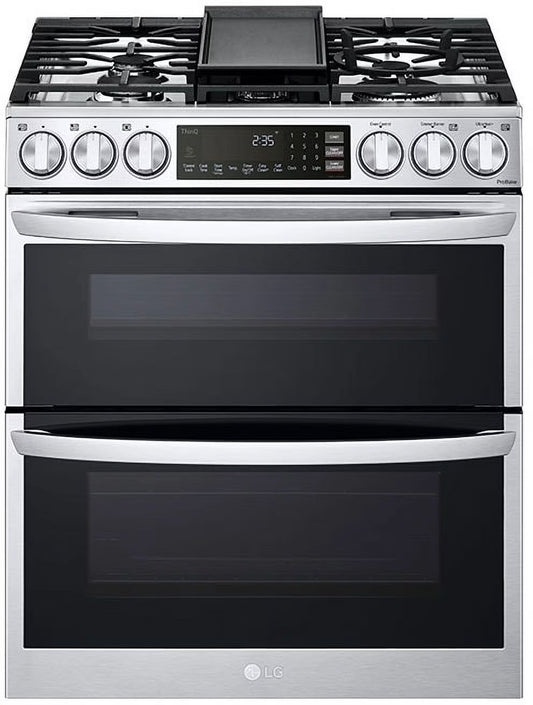 30 Inch Slide-In Gas Smart Range with 5 Sealed Burners, Double Oven, 6.9 Cu.