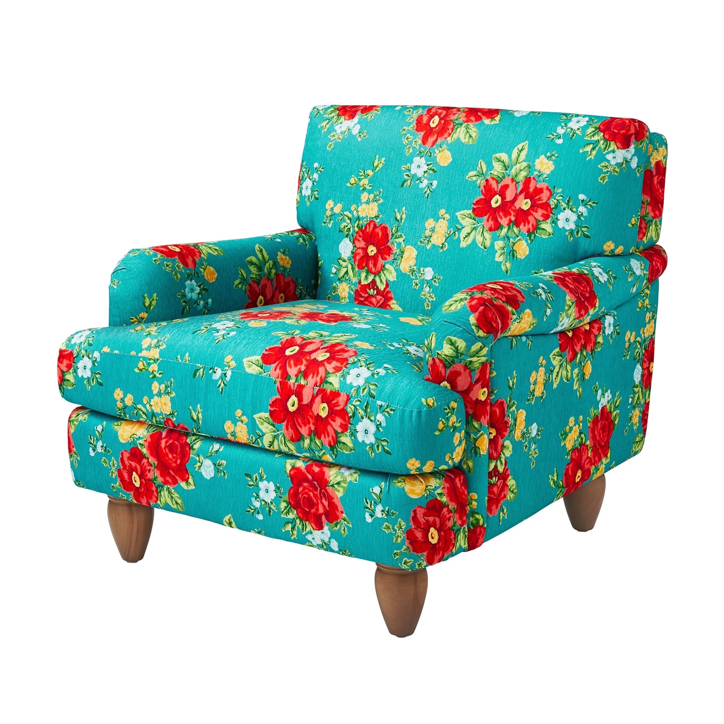 The Pioneer Woman Vintage Floral Low Back Fabric Accent Chair, Teal