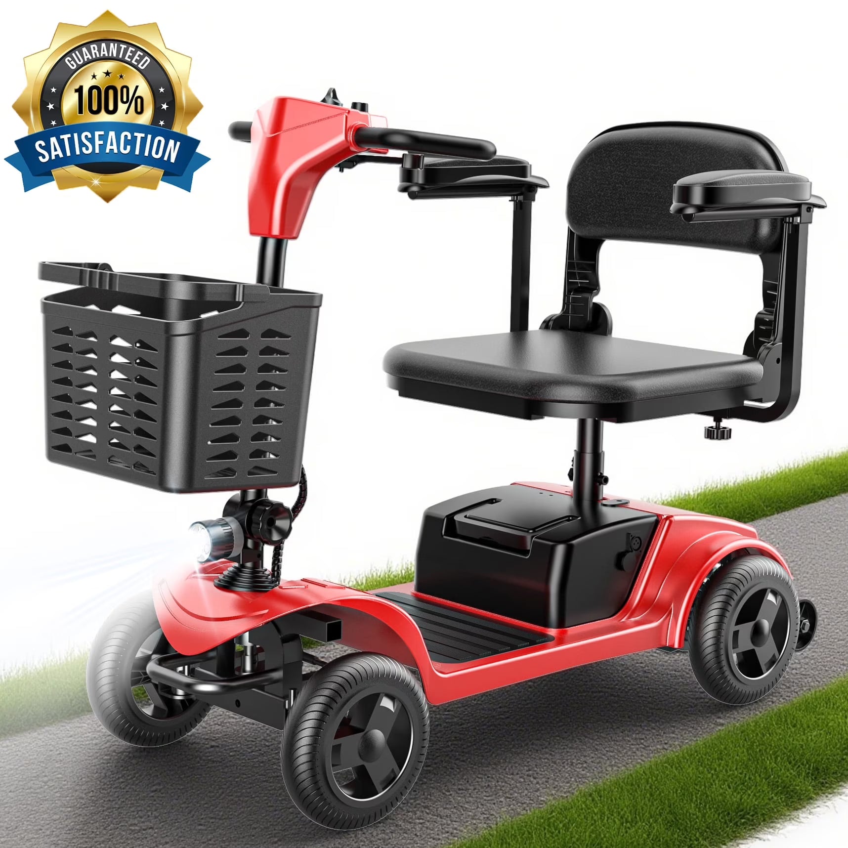 iScooter 4 Wheel Mobility Scooter for Seniors, Wider Seats  Foldale Electric Wheelchair Device for Travel, Upgraded for Superior Performance, Red(Red)