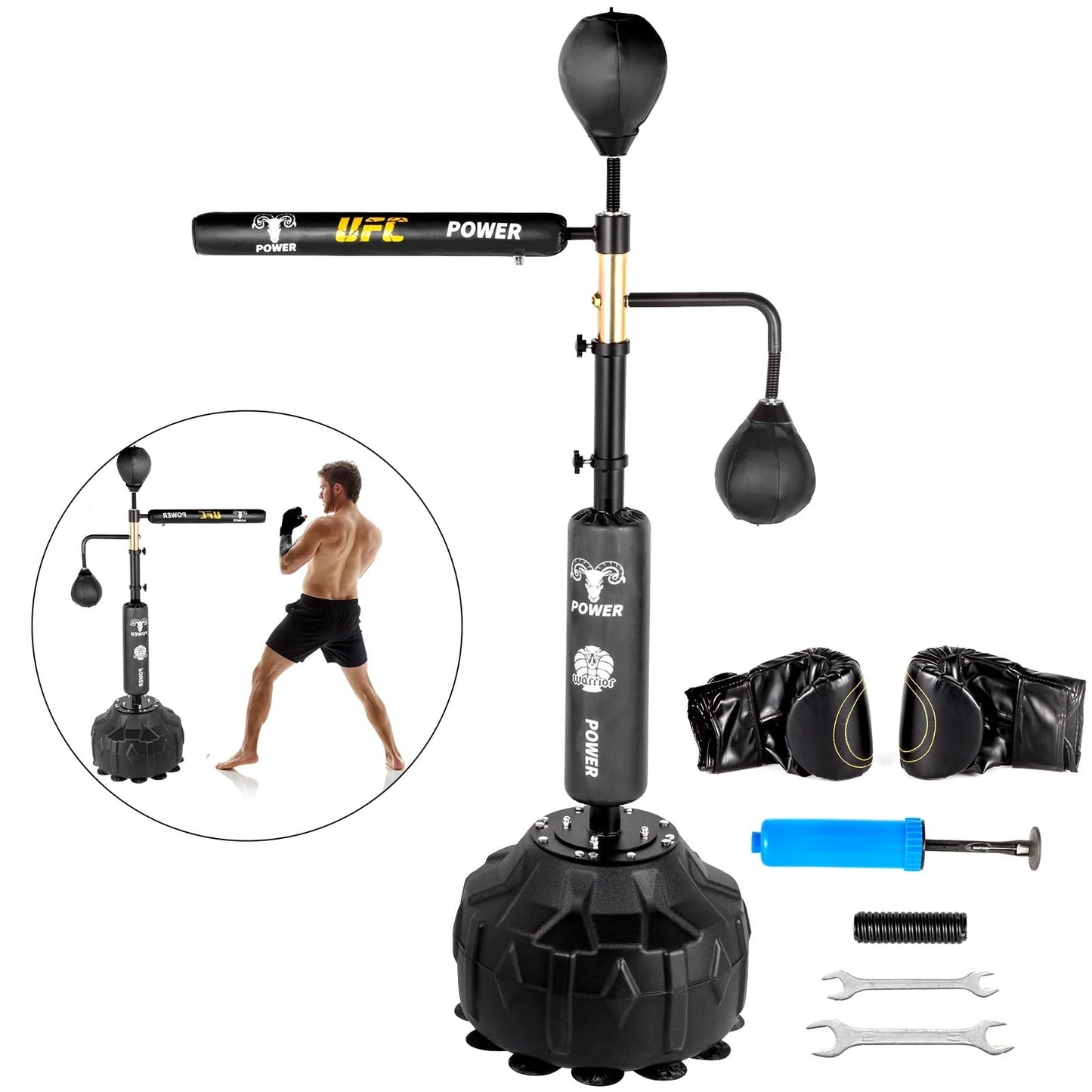 VEVORbrand Boxing Speed Trainer, Rapid-Reflex Boxing Bar, Training Boxing Ball with Reflex Bar  Gloves, Solid Speed Punching Bag Free Standing, Adjustable Height, for AdultKid, with Two Ball