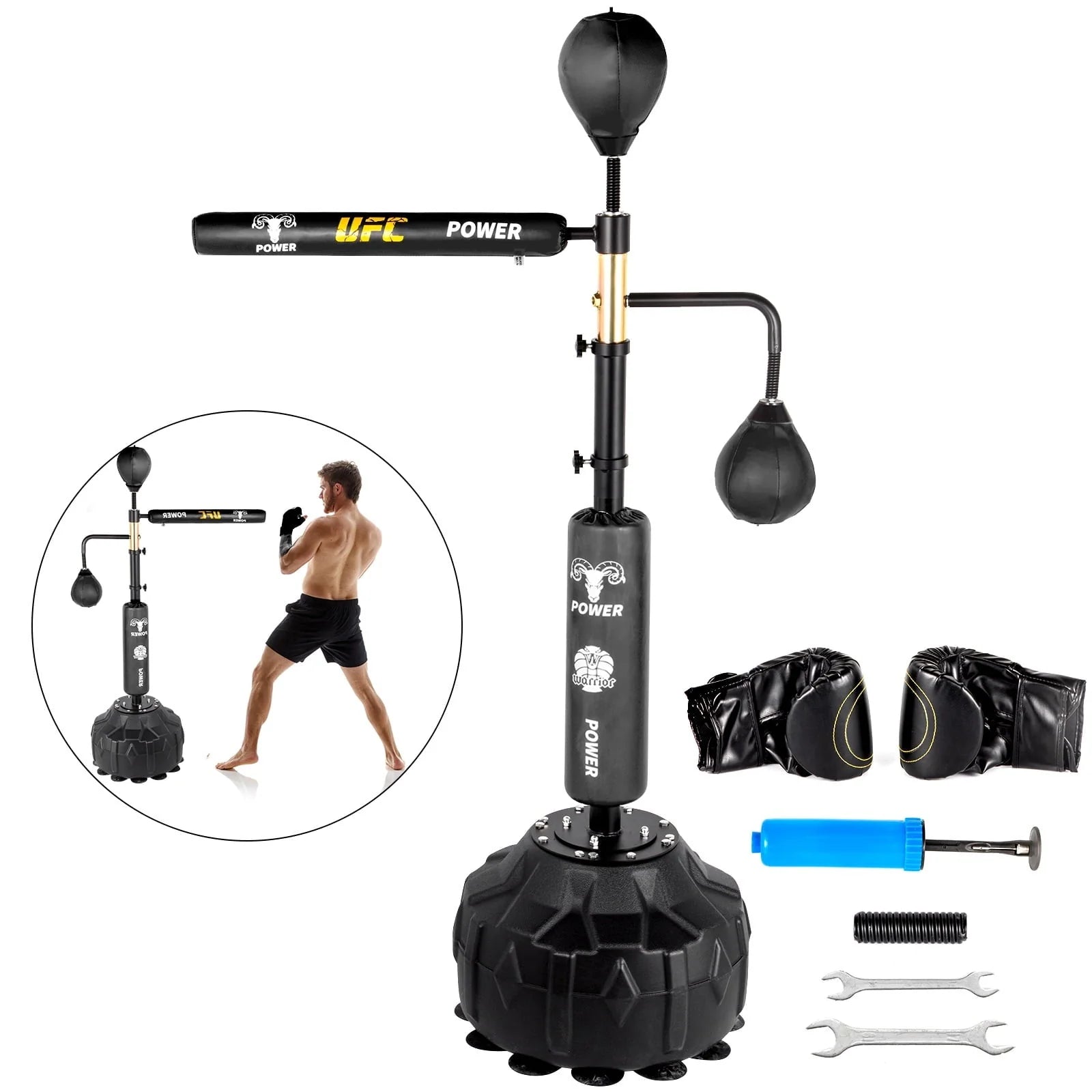 VEVORbrand Boxing Speed Trainer, Rapid-Reflex Boxing Bar, Training Boxing Ball with Reflex Bar  Gloves, Solid Speed Punching Bag Free Standing, Adjustable Height, for AdultKid, with Two Ball