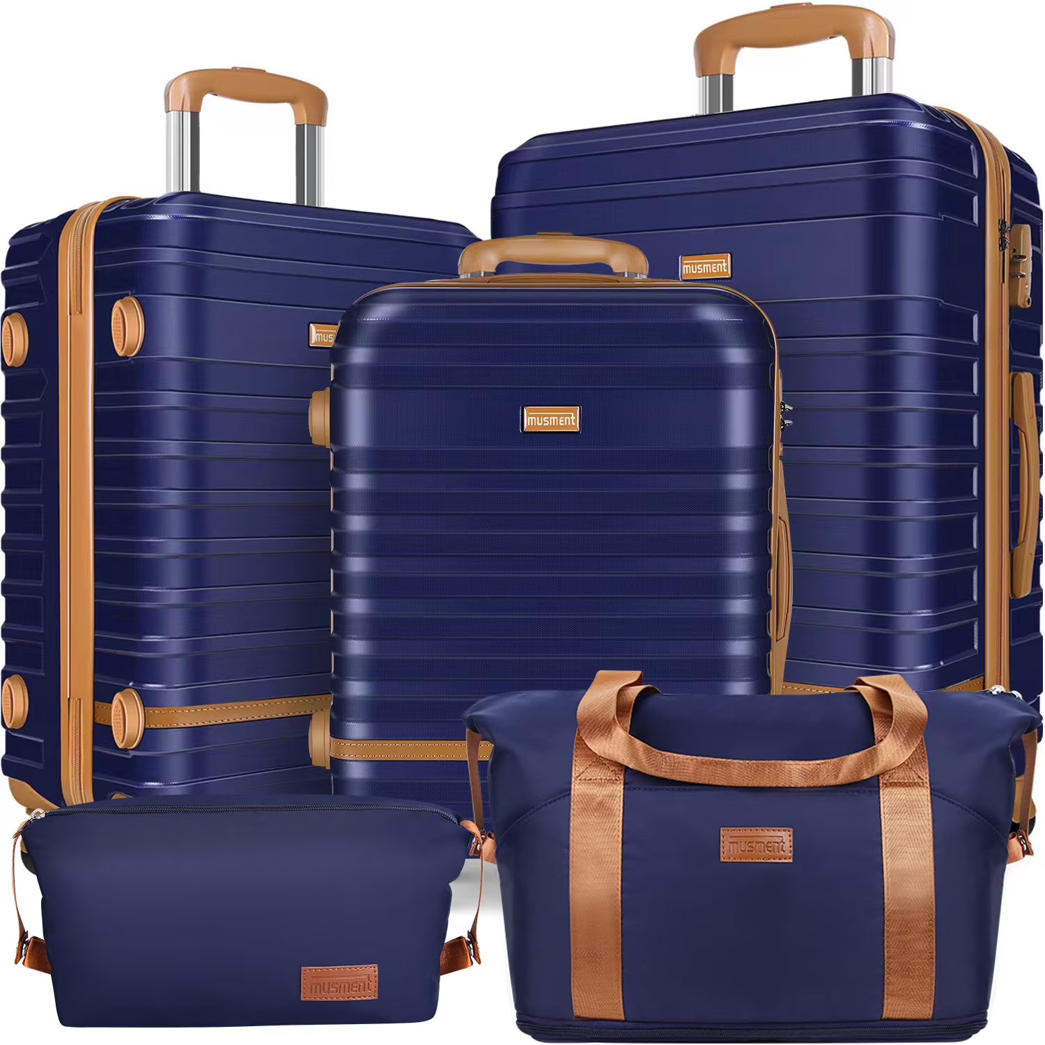 5 Piece Luggage Sets  and Travel Duffel Bag, ABS Hardshell Hardside Checked Luggage with TSA Lock and Double Spinner Wheels Suitcase, Deep Blue(5 Set-Deep Blue)