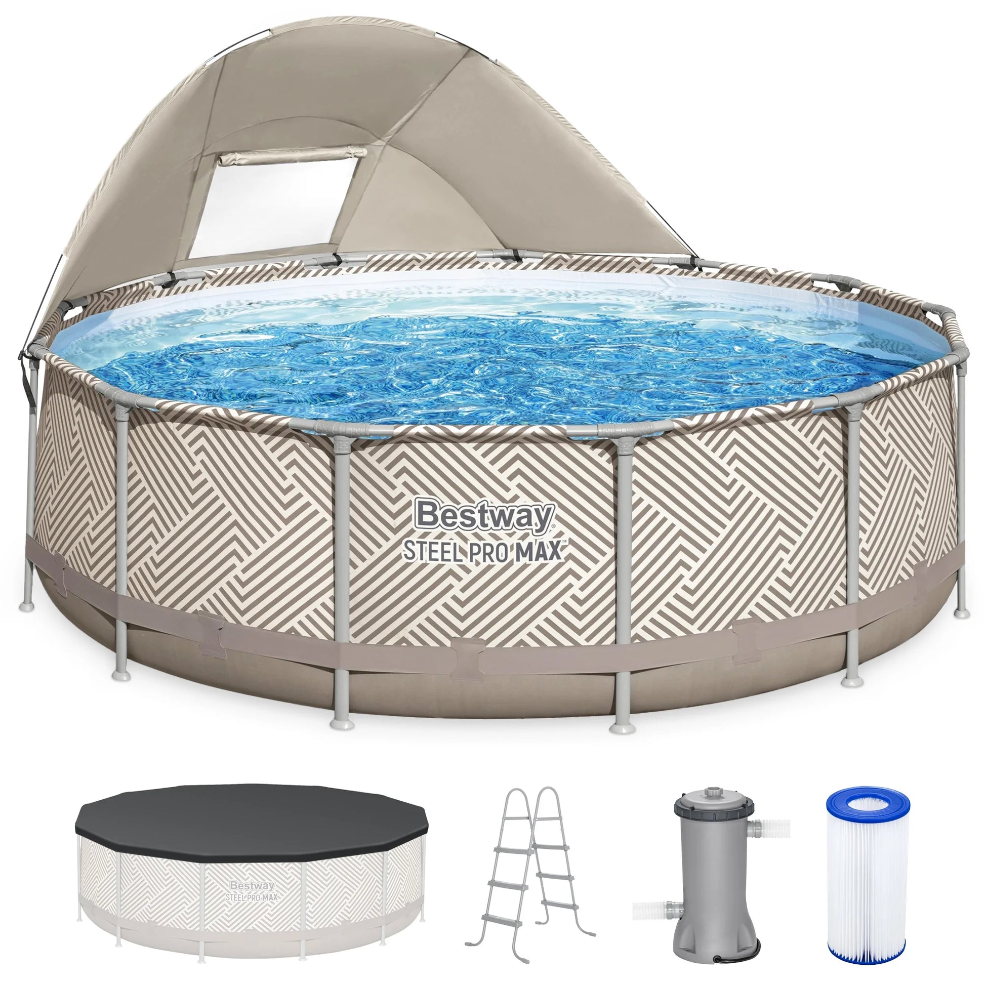 Open Box Bestway Steel Pro MAX 13' x 42" Pool Set with Canopy  Ladder