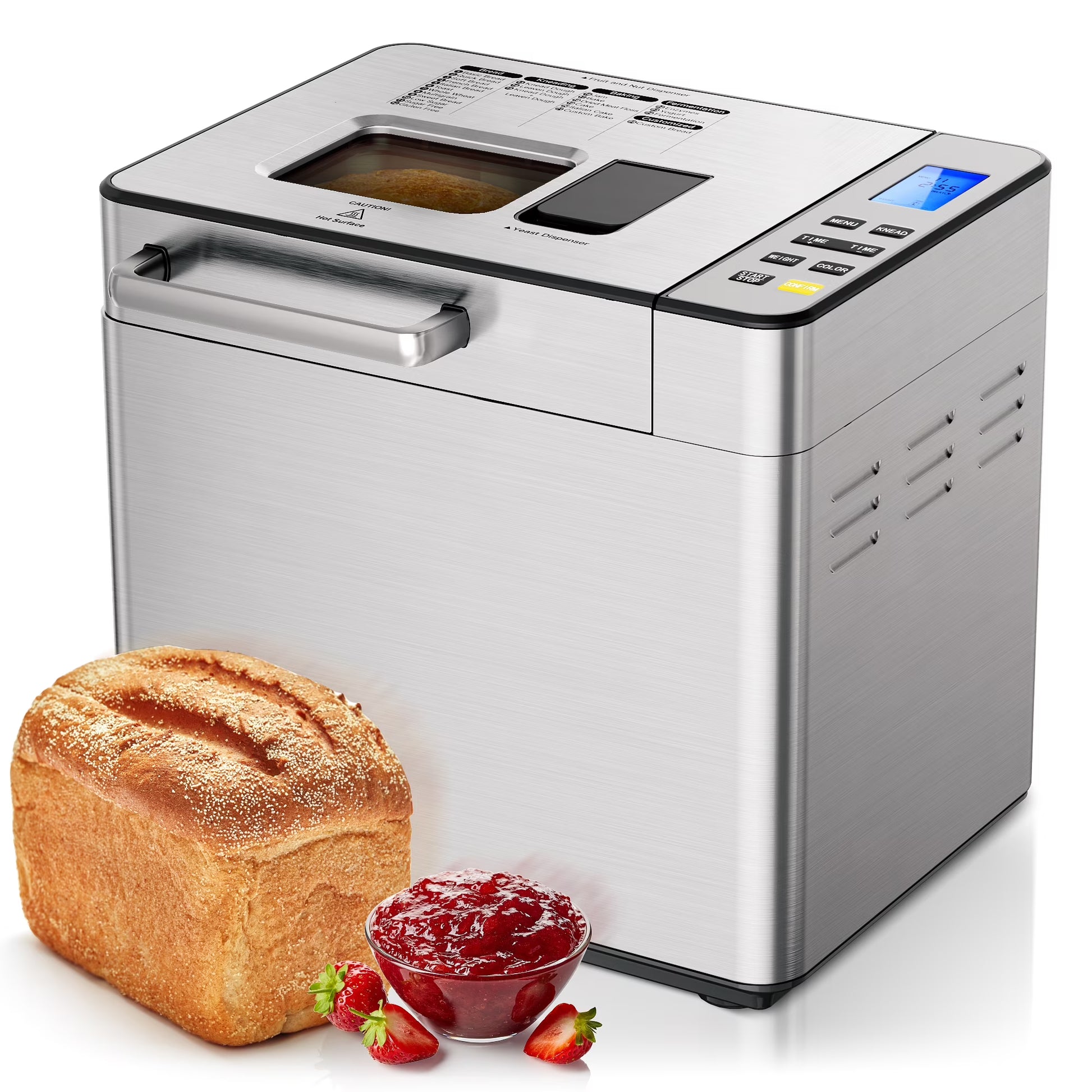 Simzlife 25-in-1 Bread Maker Machine, 2LB Capacity for Dough  Bread with Automatic Fruit and Nut Dispenser, Stainless Steel Construction(25 in 1)