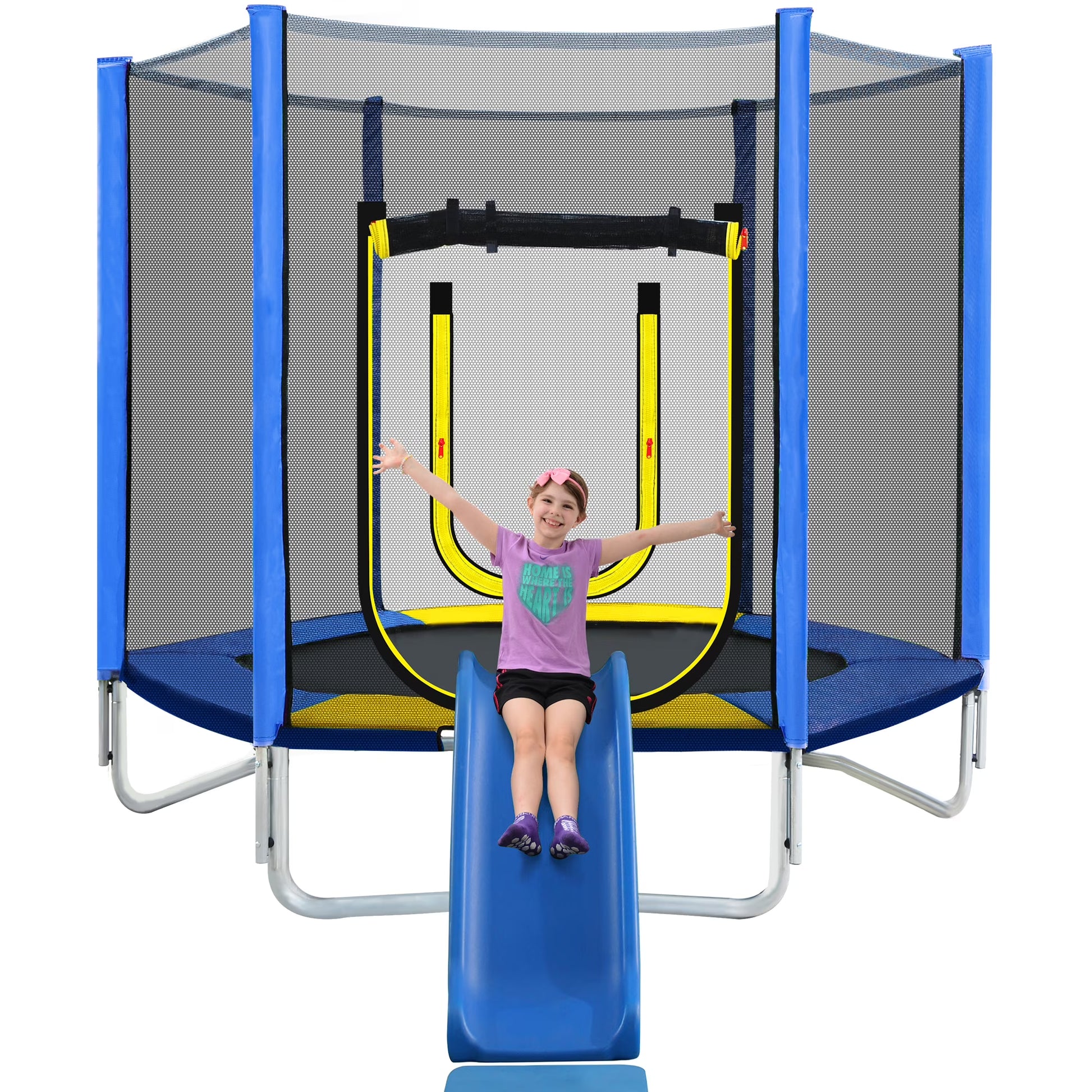 7FT Trampoline for Kids,Outdoor Recreational Trampoline with Safety Enclosure Net,Blue(Blue)