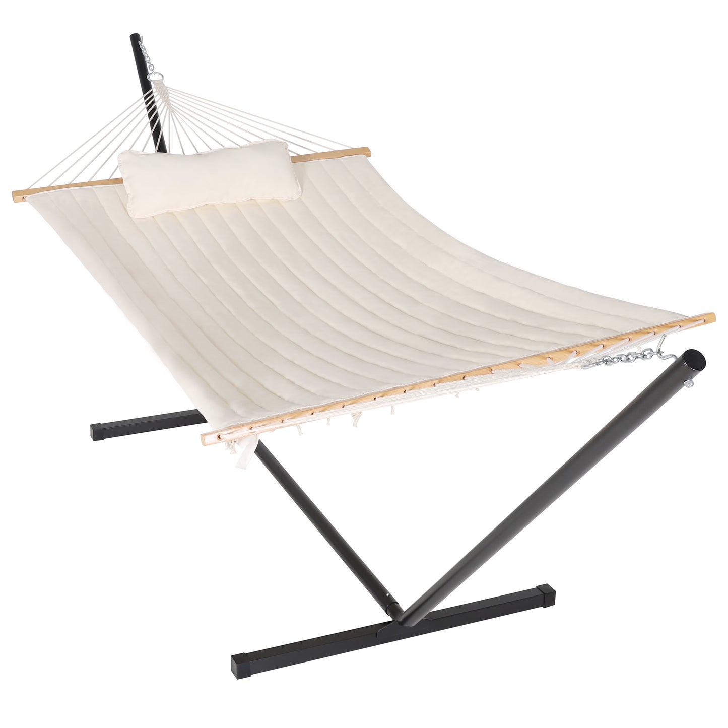 VEIKOUS 2-Person Hammock w/Metal Stand, Detachable Pad  Pillow 450lbs Weight Capacity, White(Cream White)