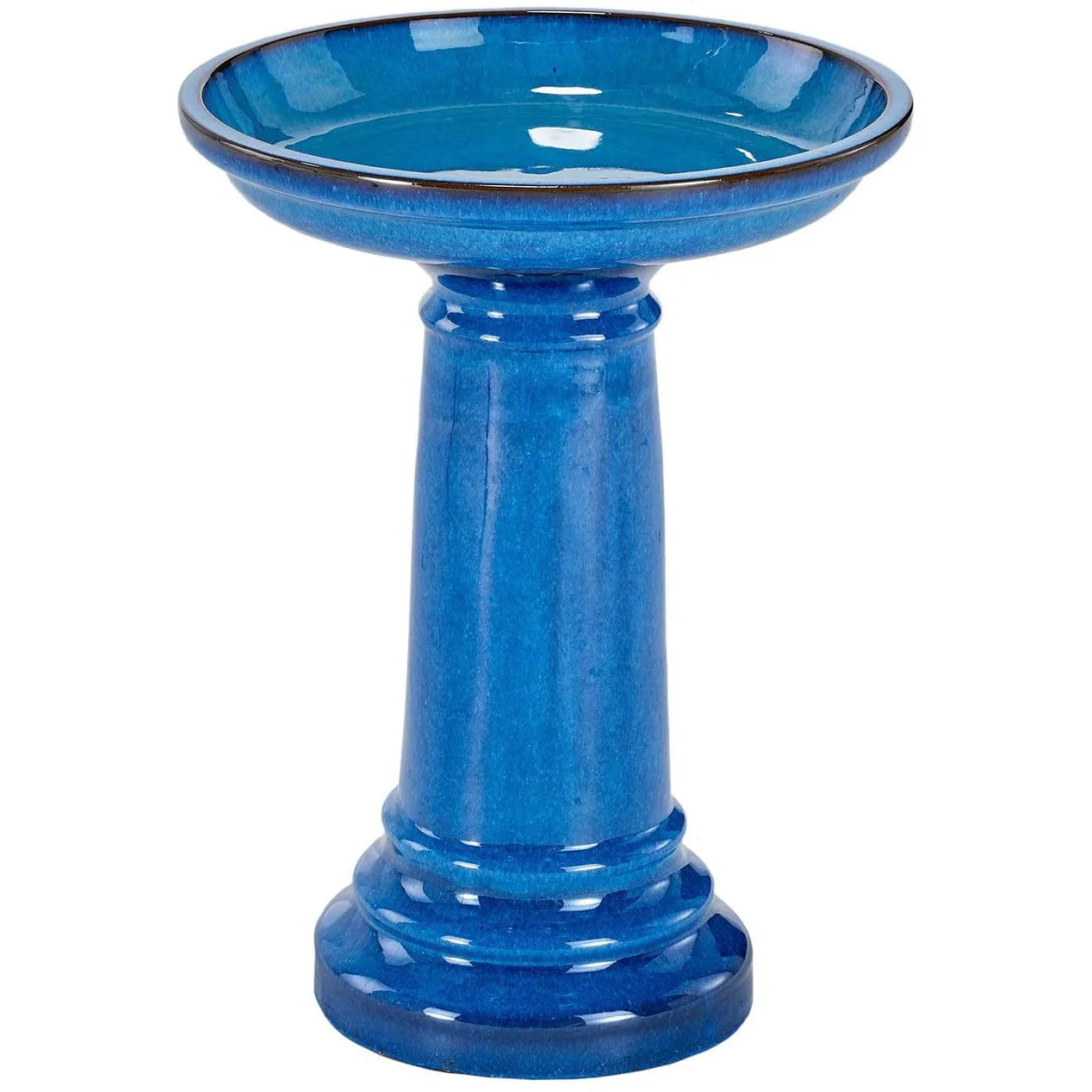 Smart Solar 207104-BT Aviatra Ceramic Traditional Garden Bird Bath, Bright Blue