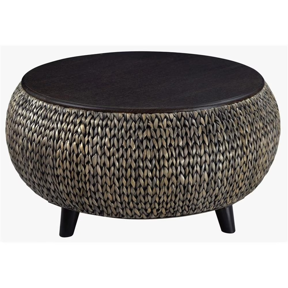 Gallerie Decor Bali Breeze Round Transitional Wood Coffee Table in Silver(Silver)