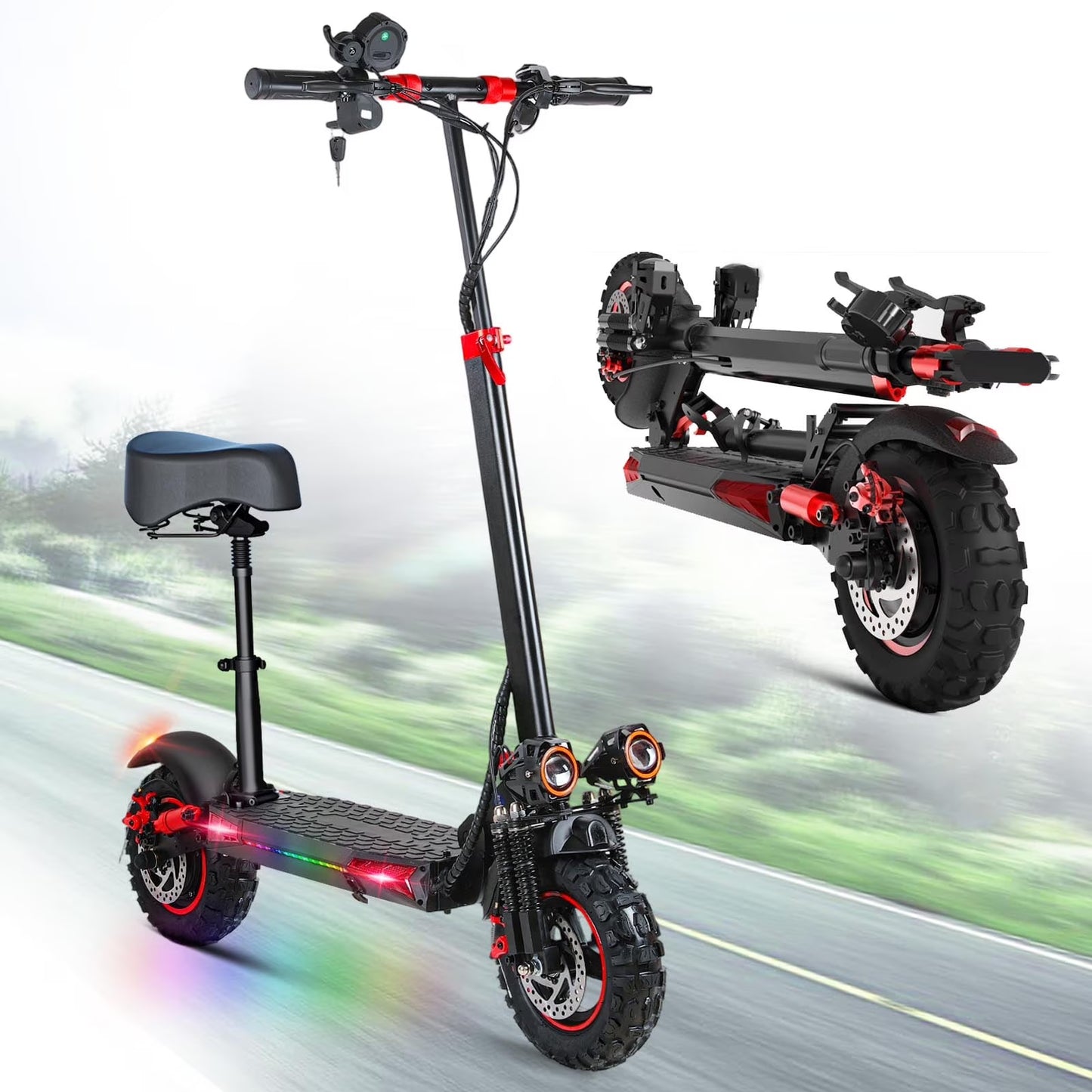 MIWEN 11'' Offroad Electric Scooter for Adult with Seat��1200W Motor up to 34MPH,30-34Miles Long Range Fast Electricscooter��48V 21Ah Foldable Escooter