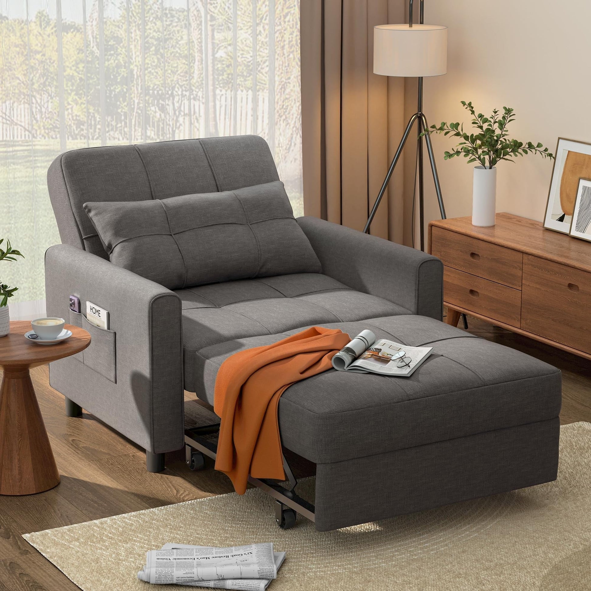 Convertible Sofa Bed, 73.6'' 3 in 1 Sleeper Chair Bed with Adjustable Backrest, Dark Gray(Dark Gray)