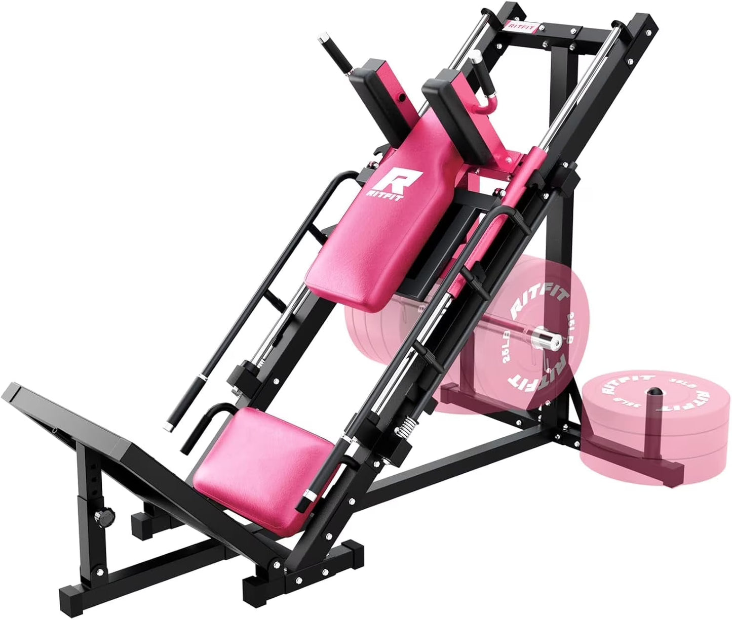 RitFit Leg Press Hack Squat Machine, Professional Adjustable Leg Press Machine for Home Gym with Linear Bearing, Specialty Hack Squat Machine for Full Lower Body Workout with Weight Storage, Pink(Pink)