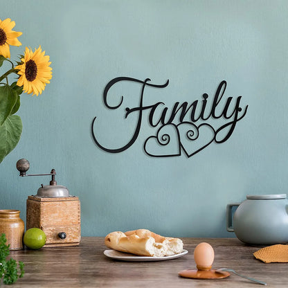 Family Wall Sign Metal Family Wall Decor Black Family Word Wall Art image 2