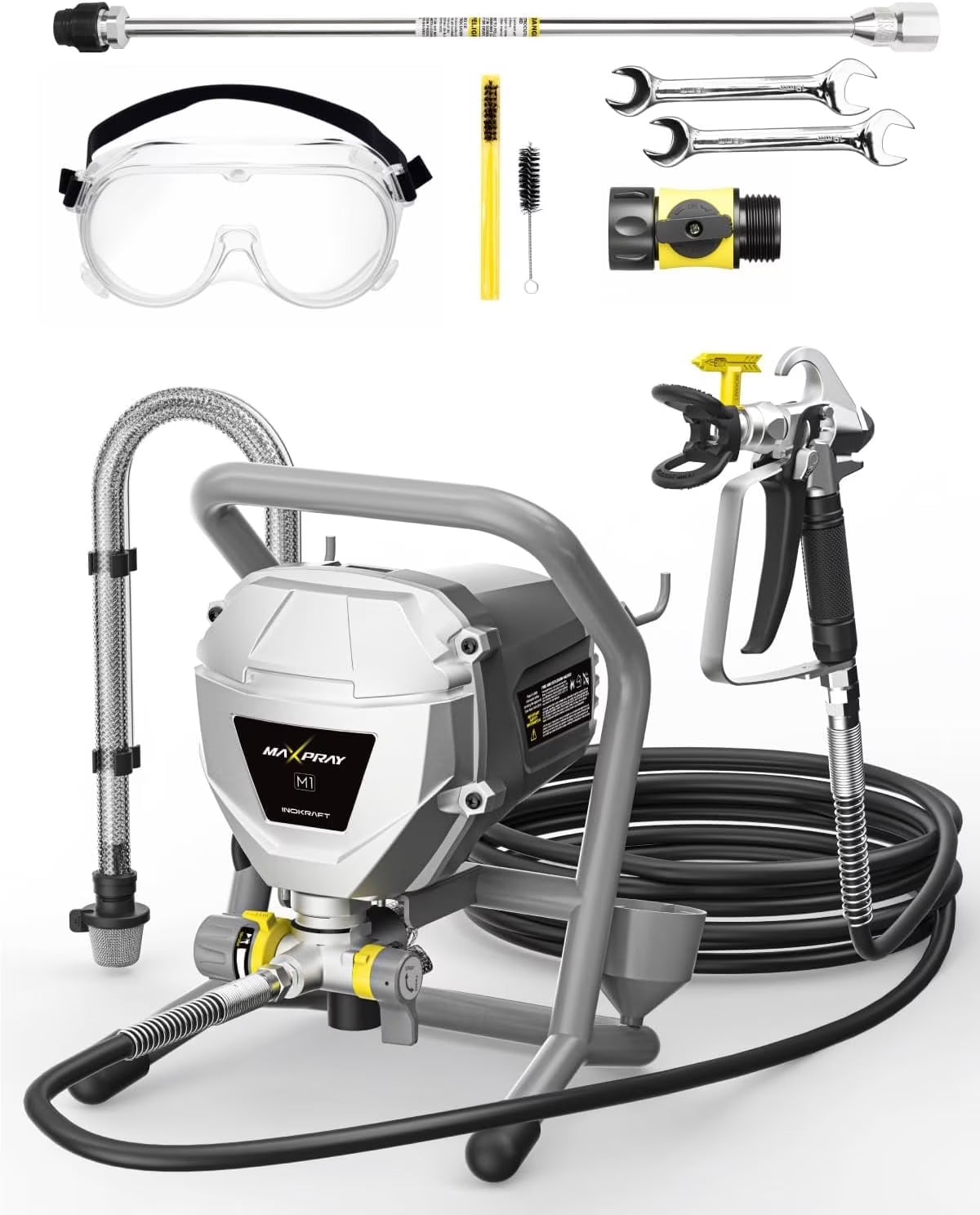 InoKraft M1, 466W, 120V Gray Power Paint Sprayer, 5 Gallon, 2 Spray Patterns, 0.29 GPM, 22.55 lb, 1 Piece(MaXpray M1/Gray)