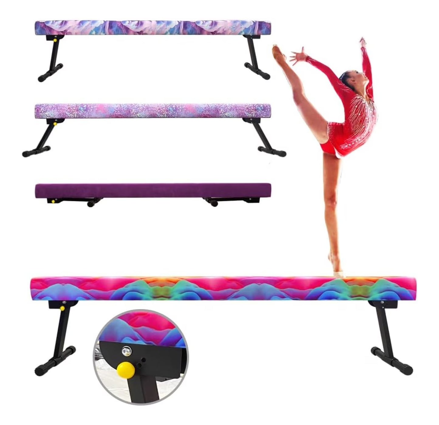 8FT AdjustableFoldable Gymnastics Balance Beam,Home Gym Equipment,Easy Assembling and Storage,No Tool Require,for Kids Children Girls Training(Select Size/CANDY PINK)