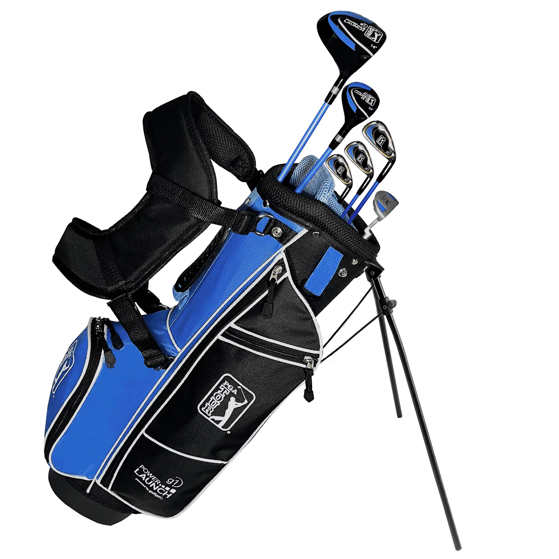 PGA Tour Right-Handed 10 Piece Kids Golf Club Stand Bag Set; Player Height 4'8 - 5'2", Ages 8-12(Right-Handed/10/Blue)