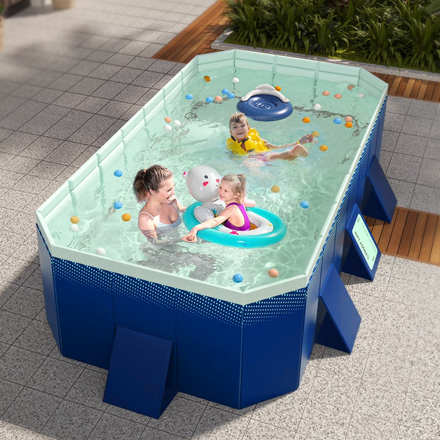 mwptoo Foldable Swimming Pool, Installation-free Portable Kids Swimming Pool,  Collapsible Inflatable-Free Large Pool, for Adult Puppy Garden Patio(Blue 1 Set)
