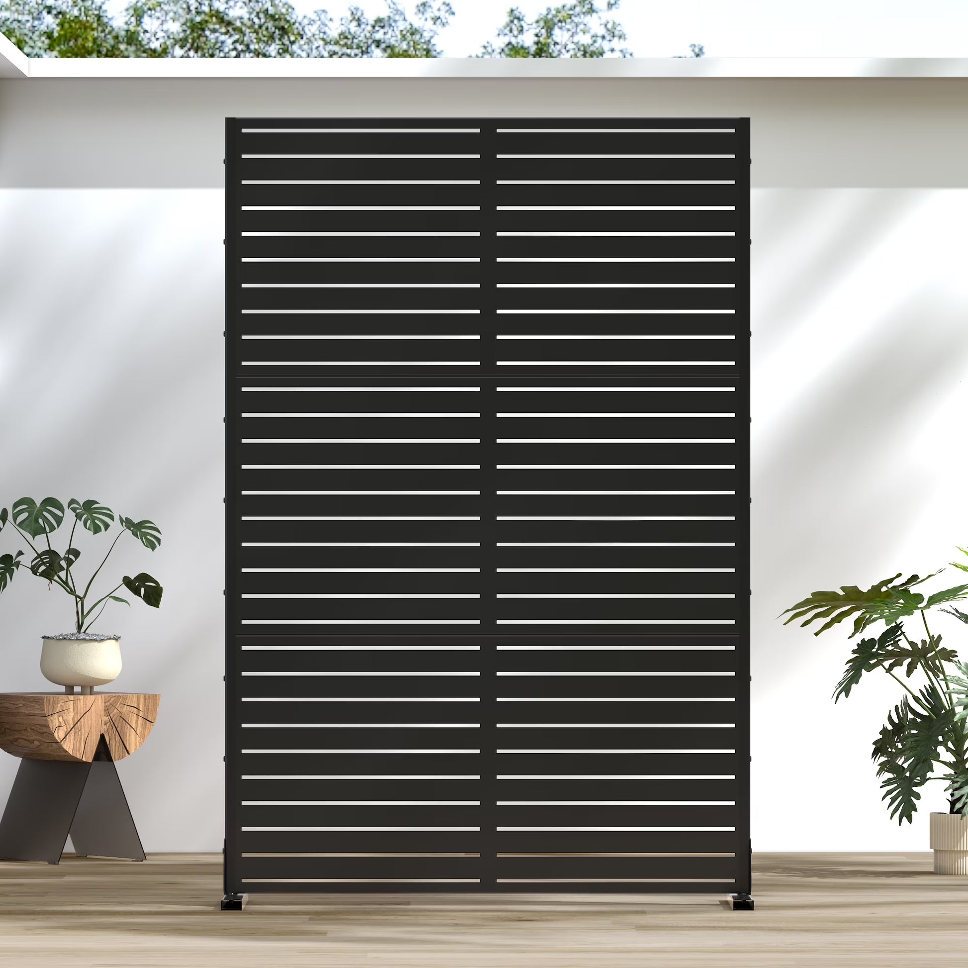 MAYEERTY 72*47" Outdoor Black Metal Privacy Panel Screen for Patio, Classic Louvered(Black)