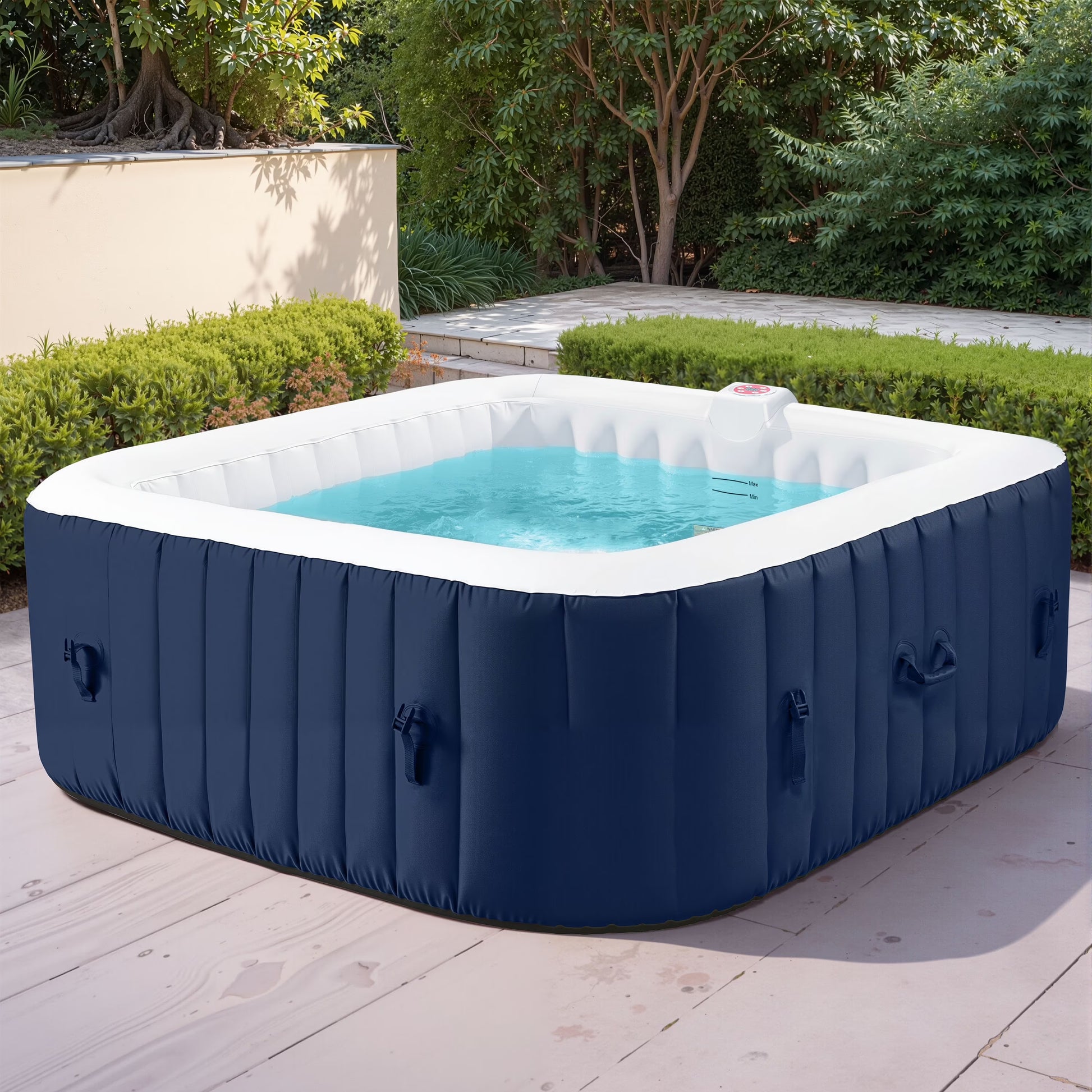 4-6 Person Outdoor Portable Inflatable Heated Hot Tub with 130 Bubble Jets, Square Inflatable Heated Pool Spa with Insulated Cover, Insulated Cover and Carry Bag, Blue(Blue)