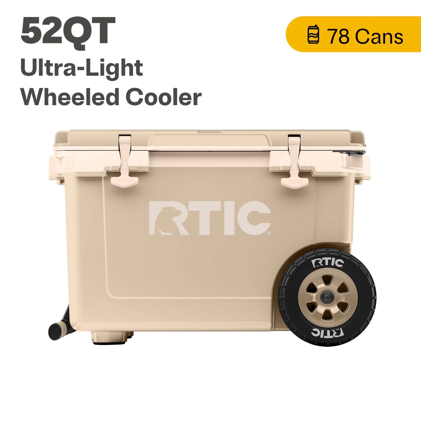 RTIC 52 QT Ultra-Light Wheeled Hard-Sided Ice Chest Cooler, Fits 78 Cans, Beach