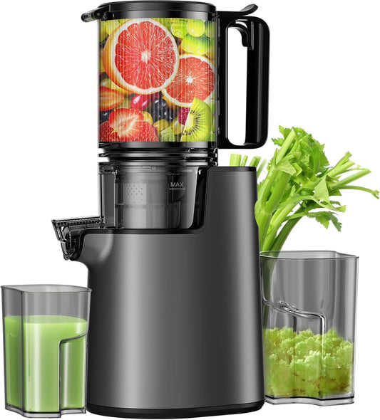 YPONE Cold Press Juicer, Masticating Juicer with 5.4" Wide Feed Chute, 350w Slow Juicer Machines Fit Whole Vegetables and Fruits,Juice Extractor Machine with High Juice Yield, Easy to Clean(Black)(Black)