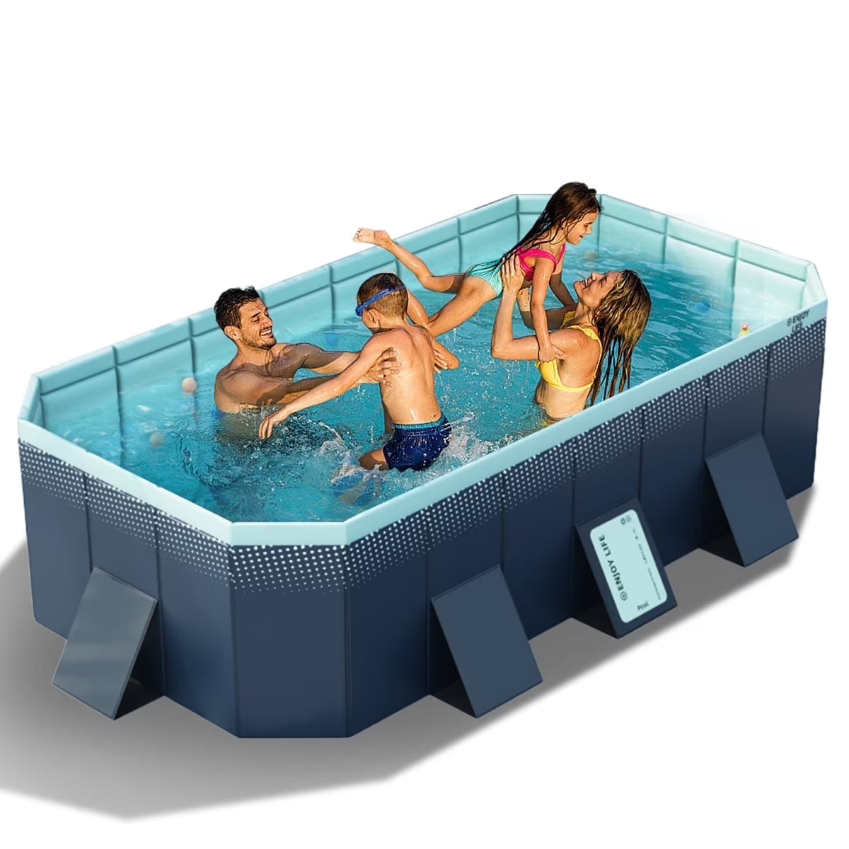 Foldable Swimming Pool, Large Non-Inflatable Outdoor Pools for Kids Adults Above Ground Pools, 116in(116" x 65" x 22"/Dark Blue)