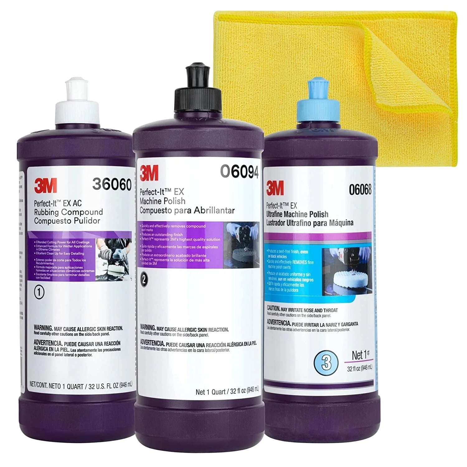 3M Perfect It Buffing And Polishing Kit 36060 06094 06068 3M Rubbing Compound, Machine Polish, Ultrafine Polish Buffing Compound, Car Polishing Kit Bundled With Kangaroobands Microfiber Cloth
