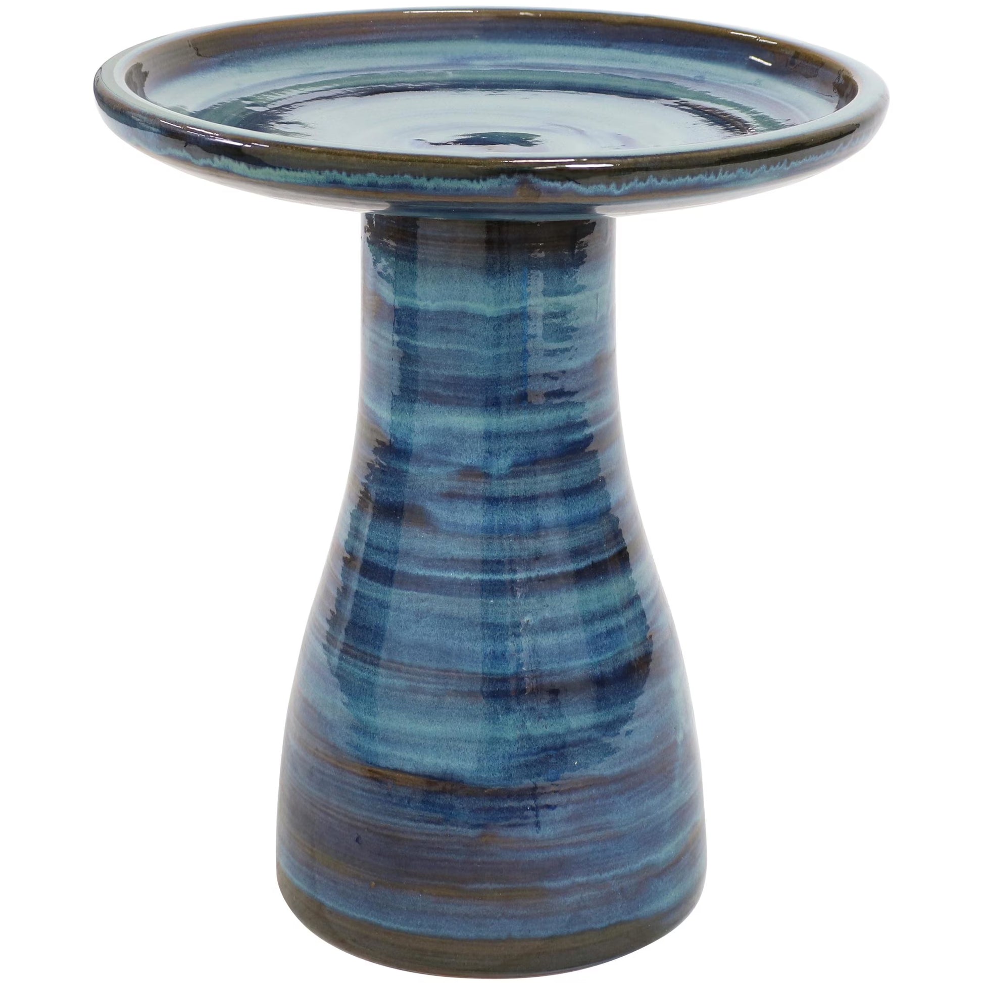 Sunnydaze Freestanding Ceramic Outdoor Bird Bath, Glazed, UV-Resistant Galaxy Blue Finish(Galaxy Blue)
