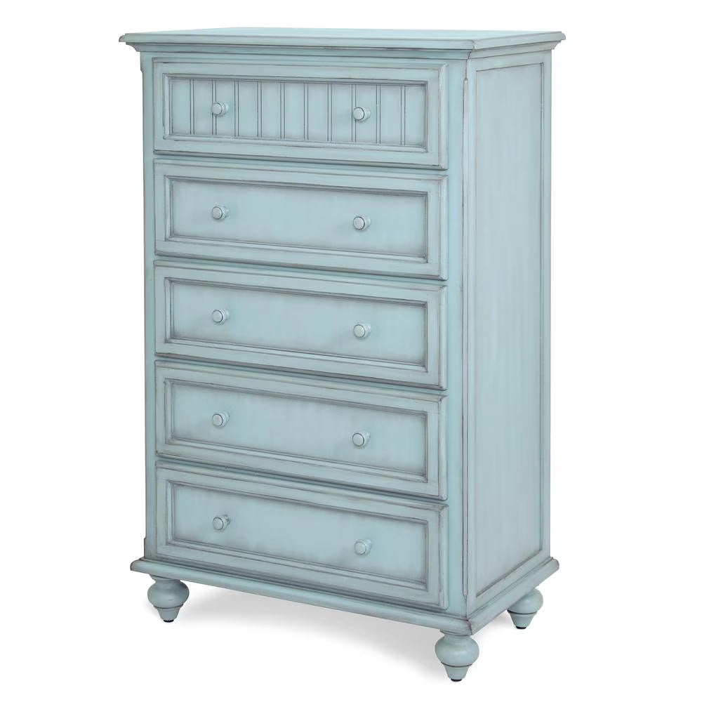 Sea Winds Monaco 5 Drawers Chest Drawer Wood Blue, 50"H x 52"W x 18"D, 65 lbs