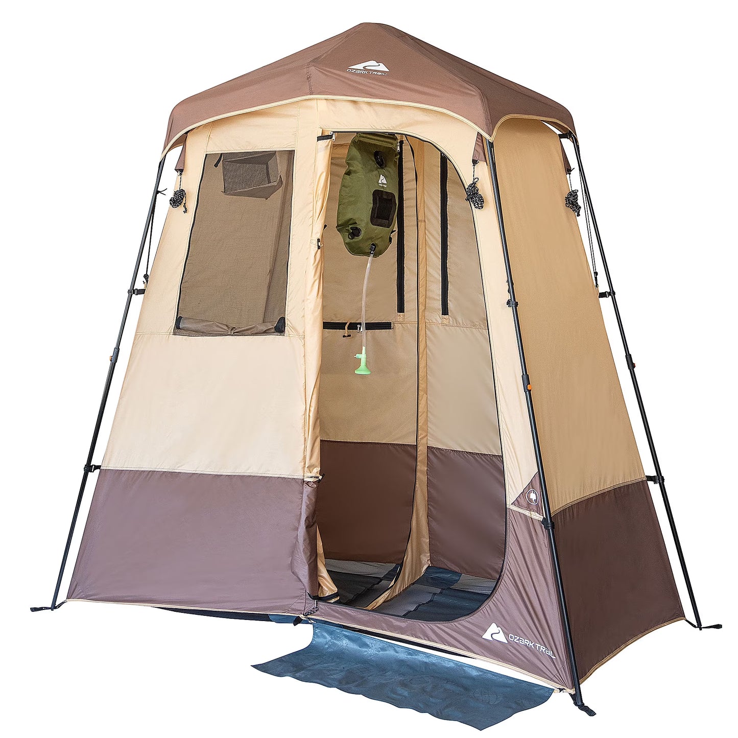 Ozark Trail 2-Room Shower  Utility Tent Combo Includes 5-Gallon Water Container, Easy Setup, Maximum Occupancy Is 2. Khaki Colour.