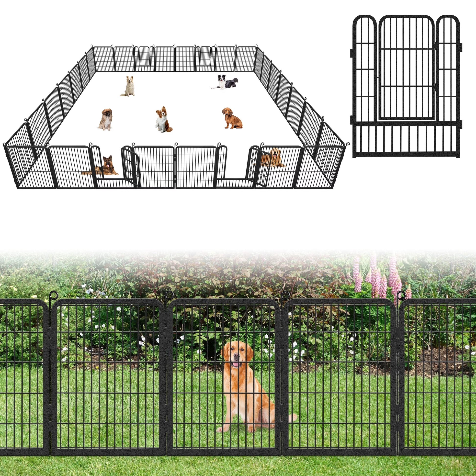 Garden Fence with Gate Fencing No Dig Fence Panels 30ft(L)��32in(H) for Yard Animal Barrier Decorative Garden Fencing for Backyard Patio Garden Fences and Borders for Dogs(14/32 in)