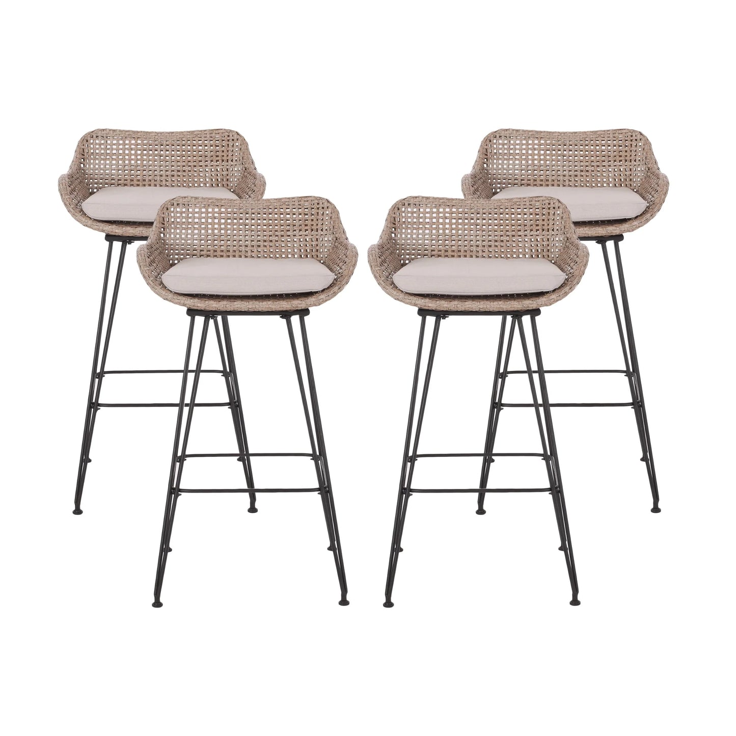 Verano Wicker and Metal Outdoor Barstools with Cushion, Set of 4, Mixed Brown and Beige(2/Light Brown/Black/Beige)