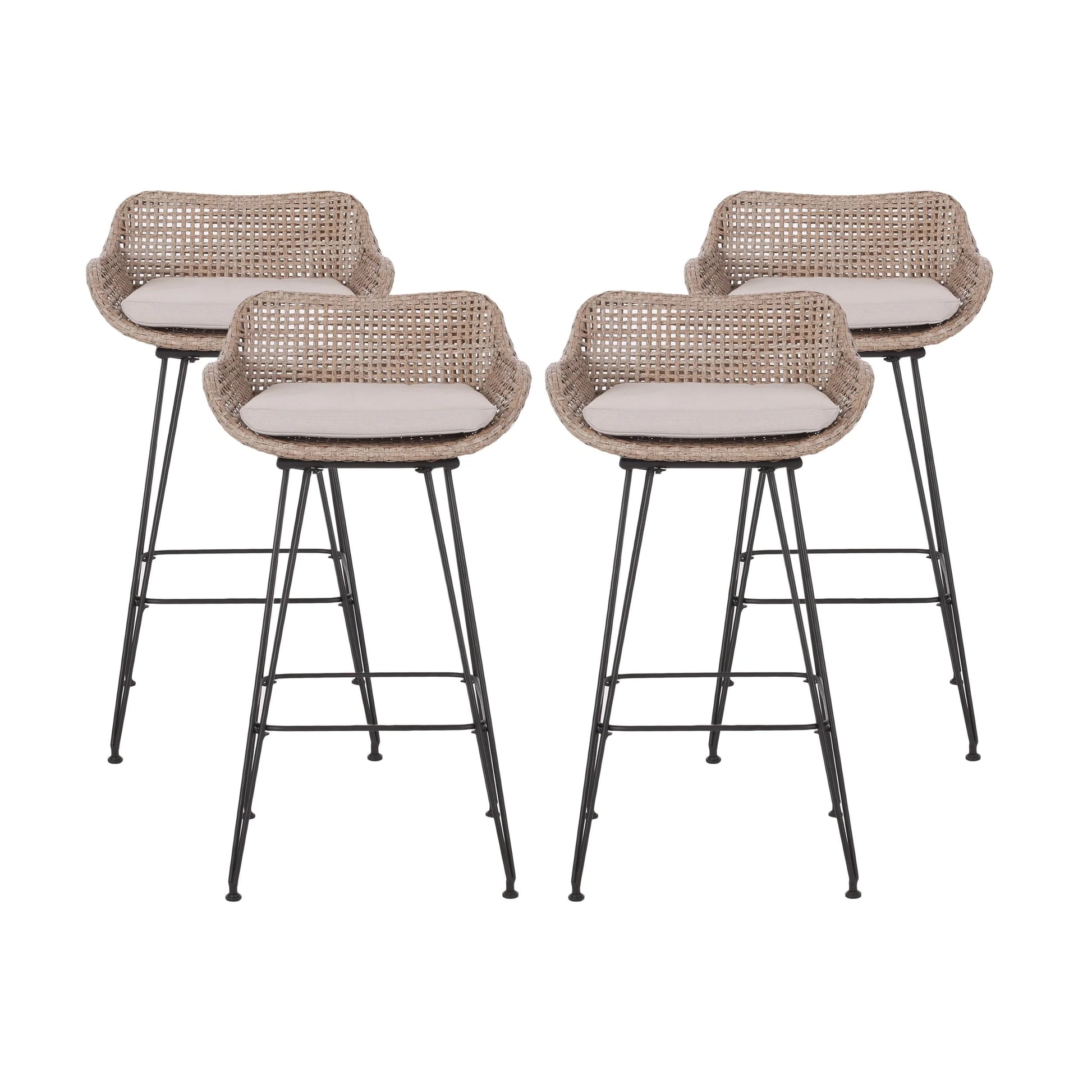 Verano Wicker and Metal Outdoor Barstools with Cushion, Set of 4, Mixed Brown and Beige(2/Light Brown/Black/Beige)