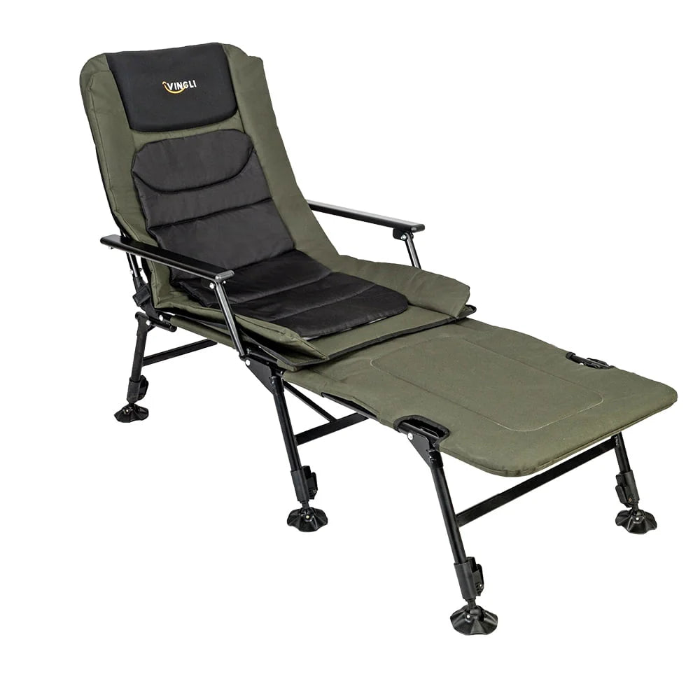 VINGLI Oversized Fishing Chair with Footrest Support 440 lbs 160° Adjustable Backrest, Black  Army Green