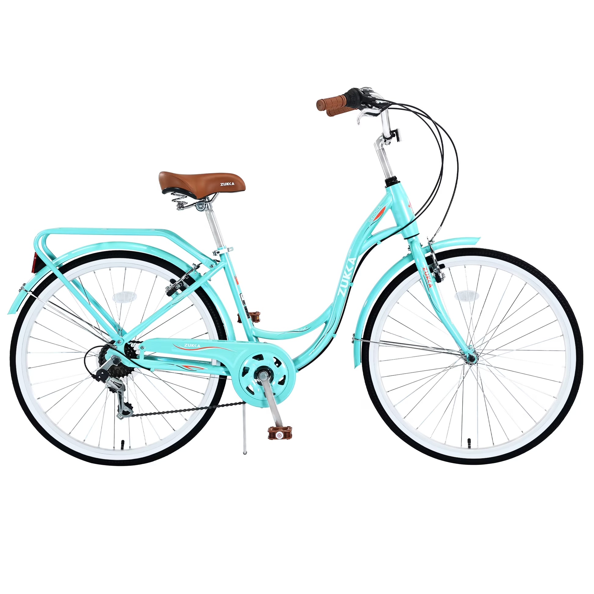 26 Inch Women's Bike, Adult Cruiser Bicycle Shimano 7 Speed Steel Frame City Commuter Bike for Ladies, Green