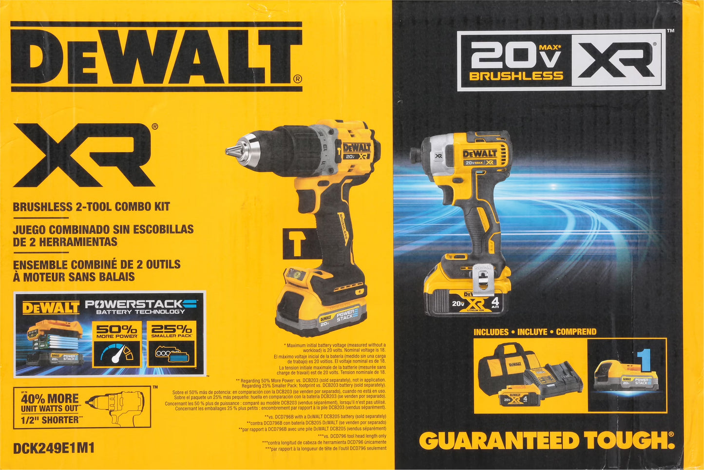 DEWALT 20V MAX XR Cordless Hammer Drill Driver and Impact Drive Combo Kit, Batteries and Charger Included (DCK249E1M1)