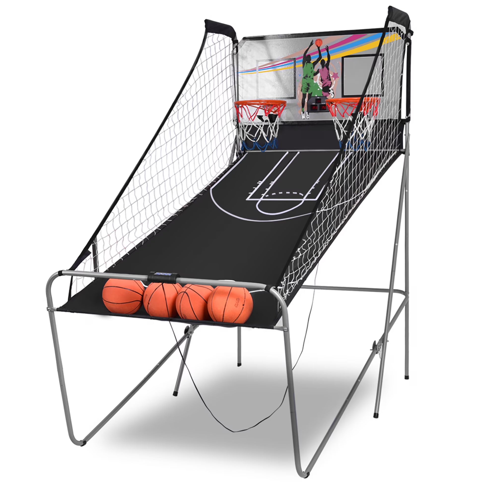 Costway Dual LED Electronic Shot Basketball Arcade Game with 8 Game Modes 4 Balls Foldable Grey(Grey)