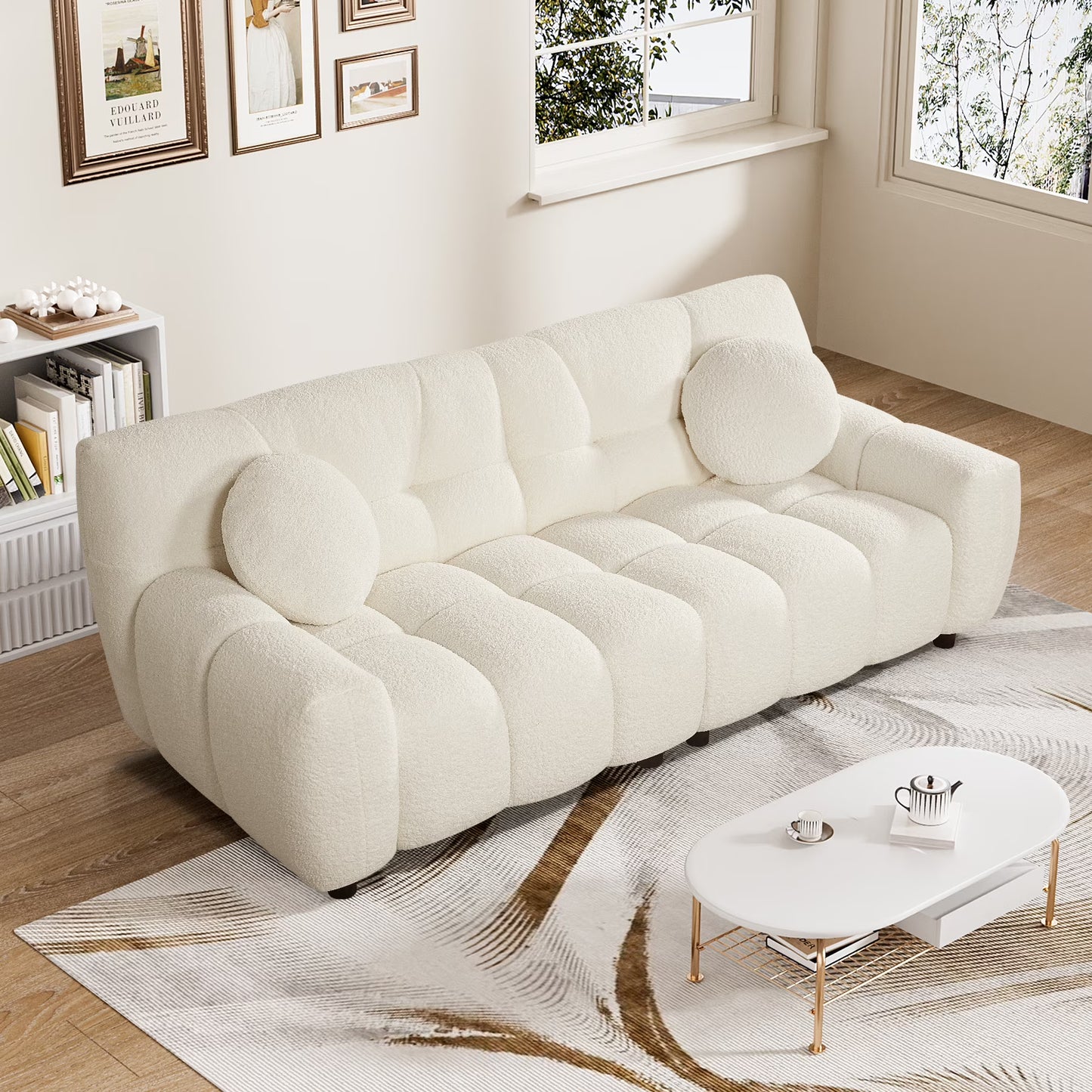 Rophefx 2-Seat Corduroy Deep Seat Cloud Sofa Couch for Living Room, Bedroom(Beige)