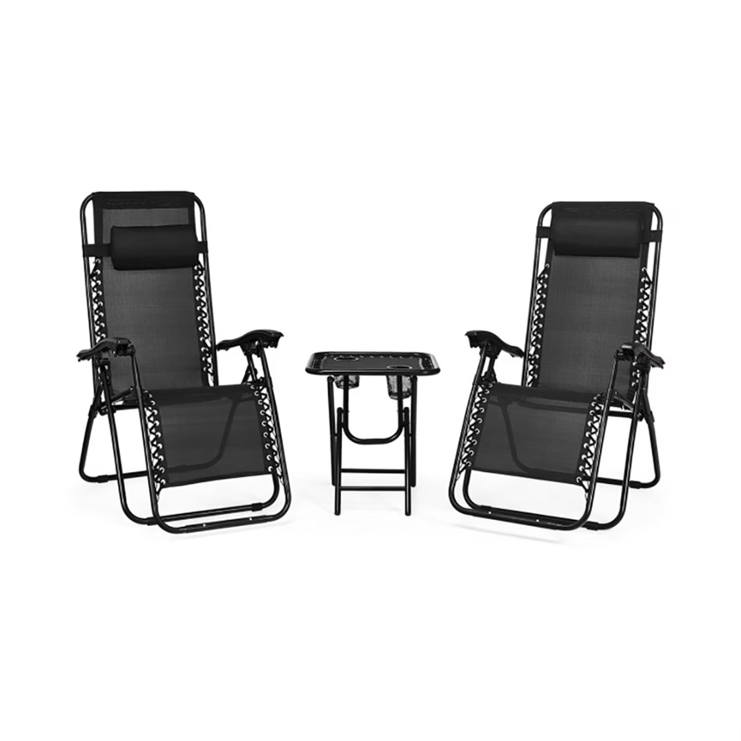 Aimee Lii 3 Pieces Folding Portable Zero Gravity Reclining Lounge Chairs Table Set, Wicker Patio Furniture(B-Black)