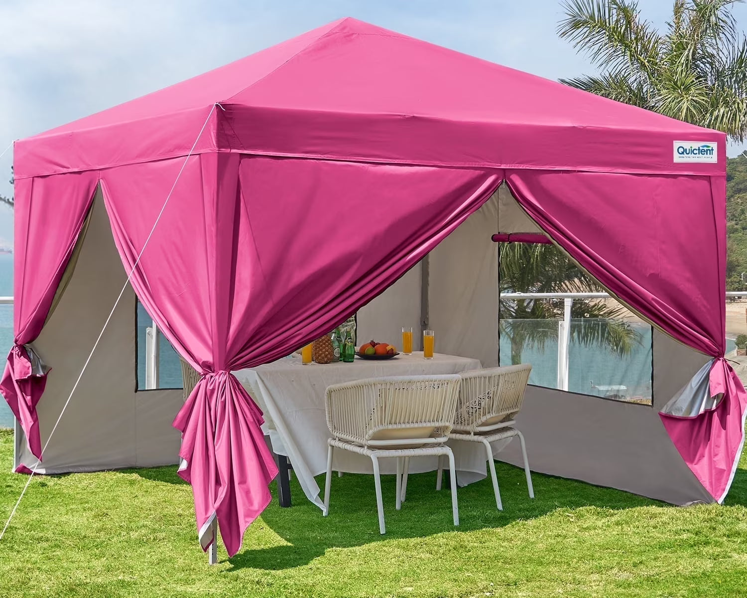 Quictent 8'x8' Pop up Canopy Tent with Sidewalls Instant Outdoor Gazebo Canopy Tent Shelter Enclosed Waterproof, with Wheeled Bag (Pink)(8' x 8'/Pink)